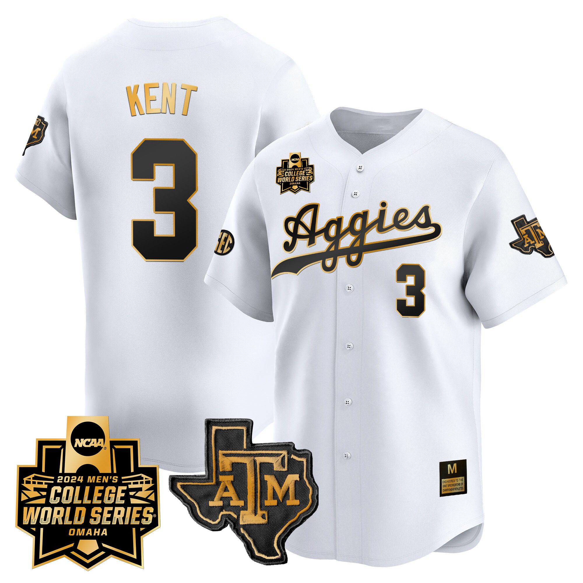 Men Texas A&M Aggies #3 Kent White 2024 College World Series Vapor Premier Limited NCAA Jersey style 1->indianapolis colts->NFL Jersey